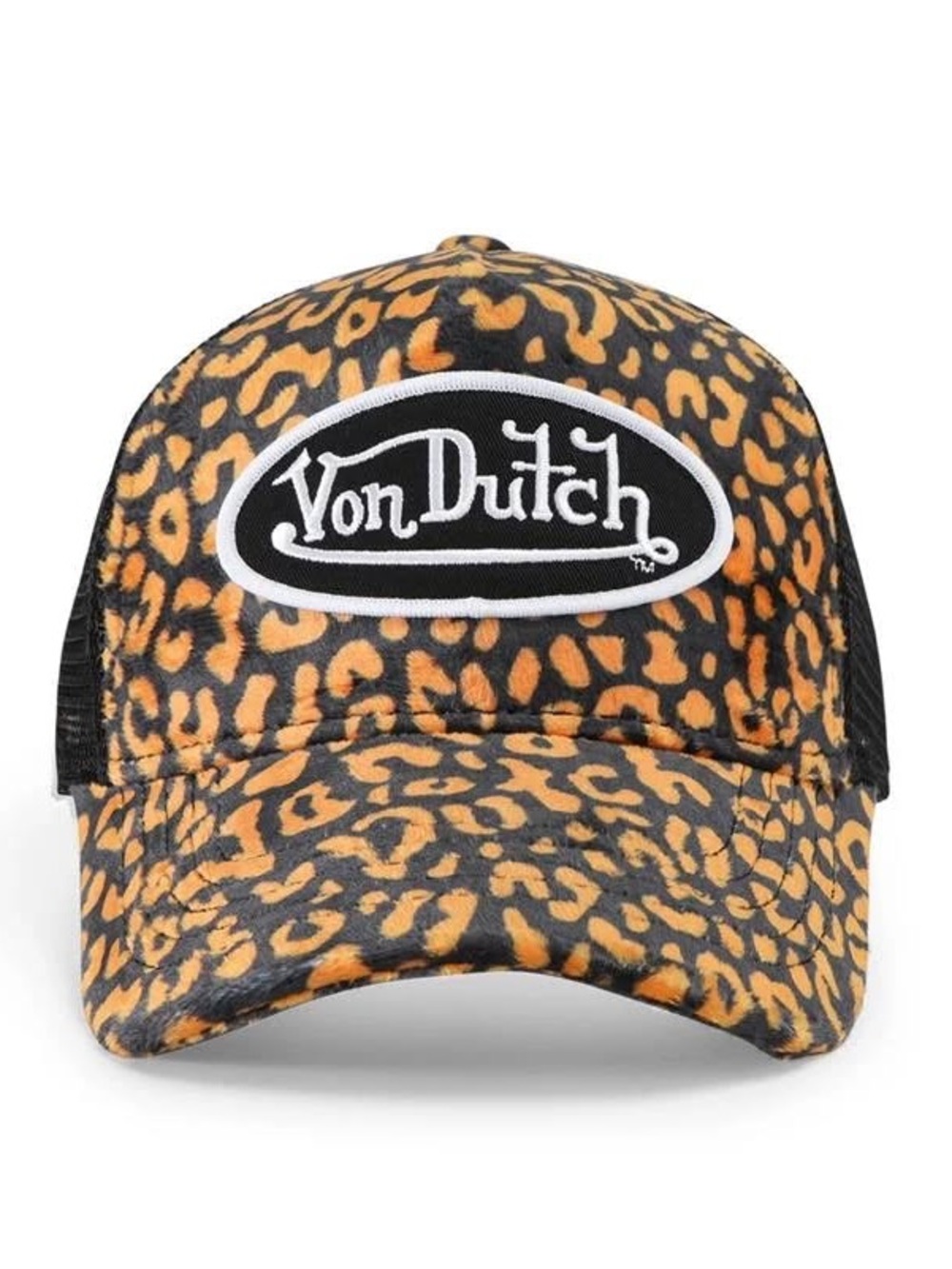 Von Dutch Leopard Print Trucker Hat - Black & Orange
